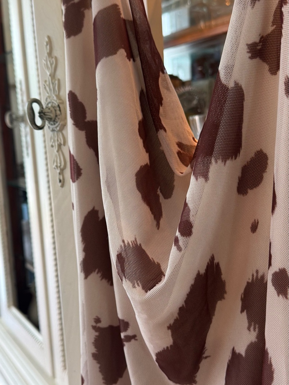 See You Monday Cream and Brown Western Print Halter Dress